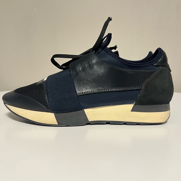 Balenciaga Blue Leather and Mesh Race Runner Sneakers Size EU 39 US M 6 W 8 - Picture 1 of 15
